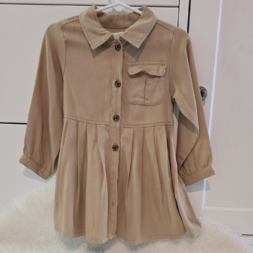 Zara Tan Button Down Shirt with 3/4 Sleeves